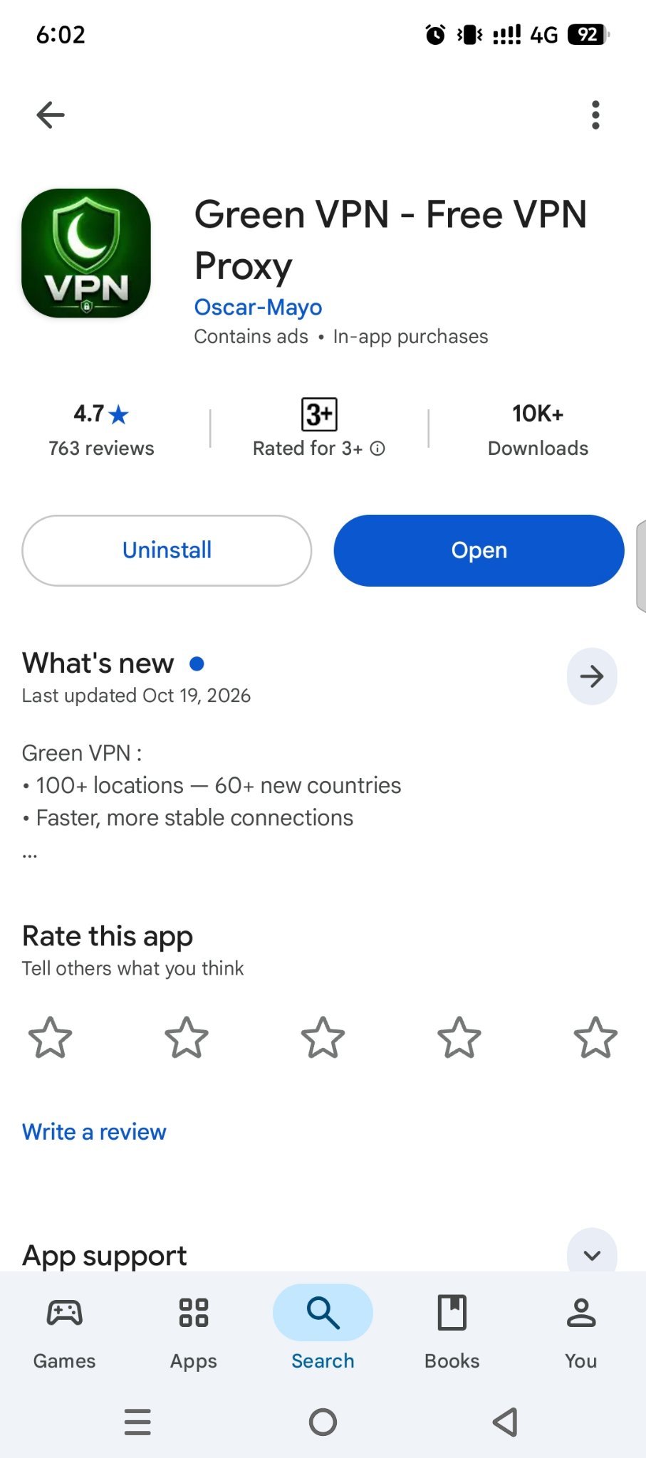 Green VPN Play Store page