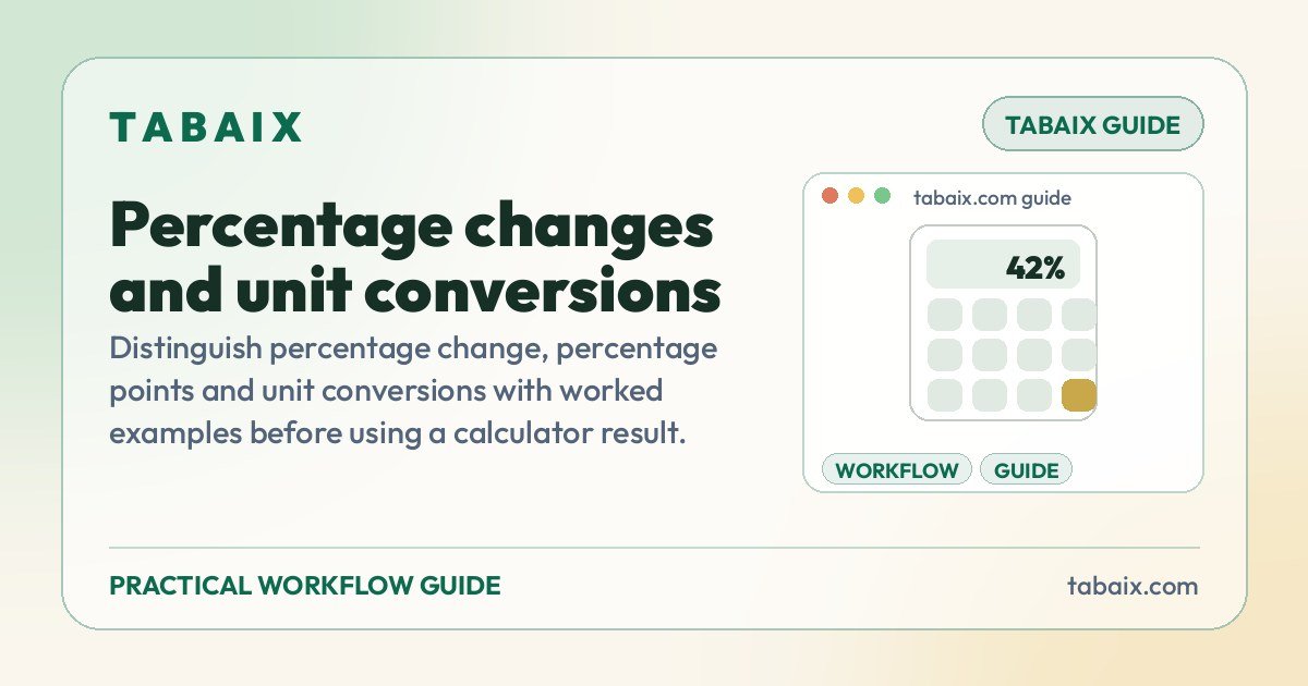 Percentage changes and unit conversions: a practical checking guide — a practical guide by Tabaix. Distinguish percentage change, percentage points and unit conversions with worked examples before using a calculator result.