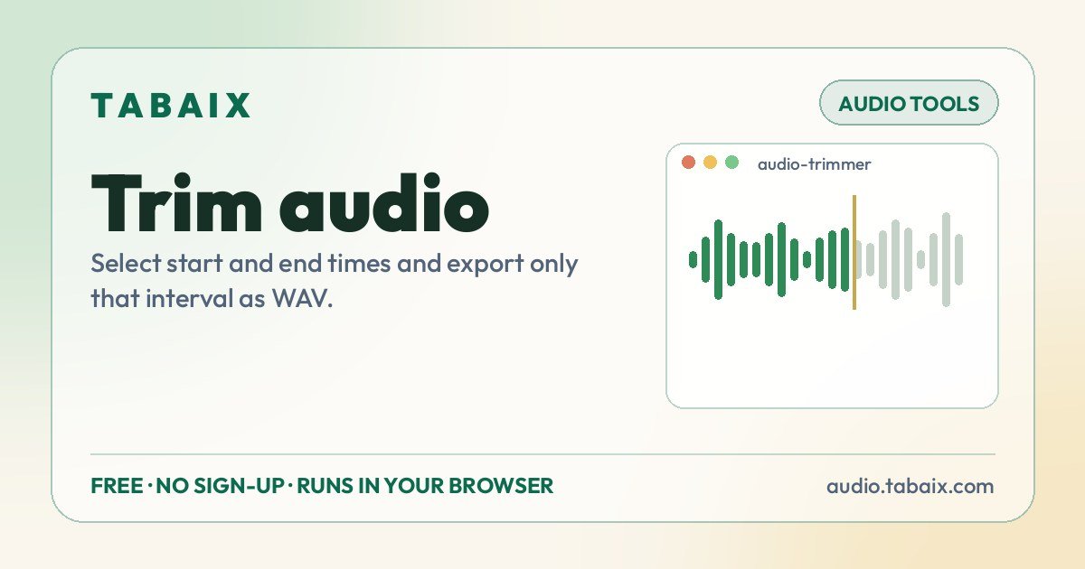 Trim audio — free online tool. Select start and end times and export only that interval as WAV.