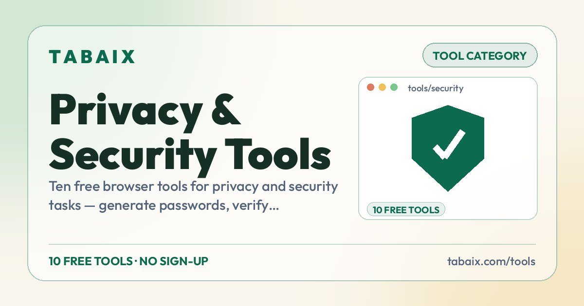 Privacy & Security Tools — Ten free browser tools for privacy and security tasks — generate passwords, verify checksums and more.