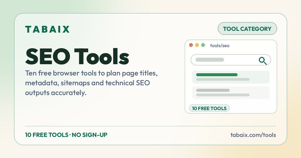 SEO Tools — Ten free browser tools to plan page titles, metadata, sitemaps and technical SEO outputs accurately.