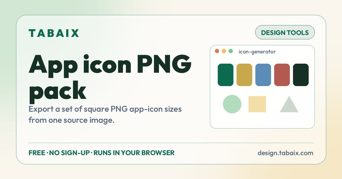 App icon PNG pack — free online tool. Export a set of square PNG app-icon sizes from one source image.