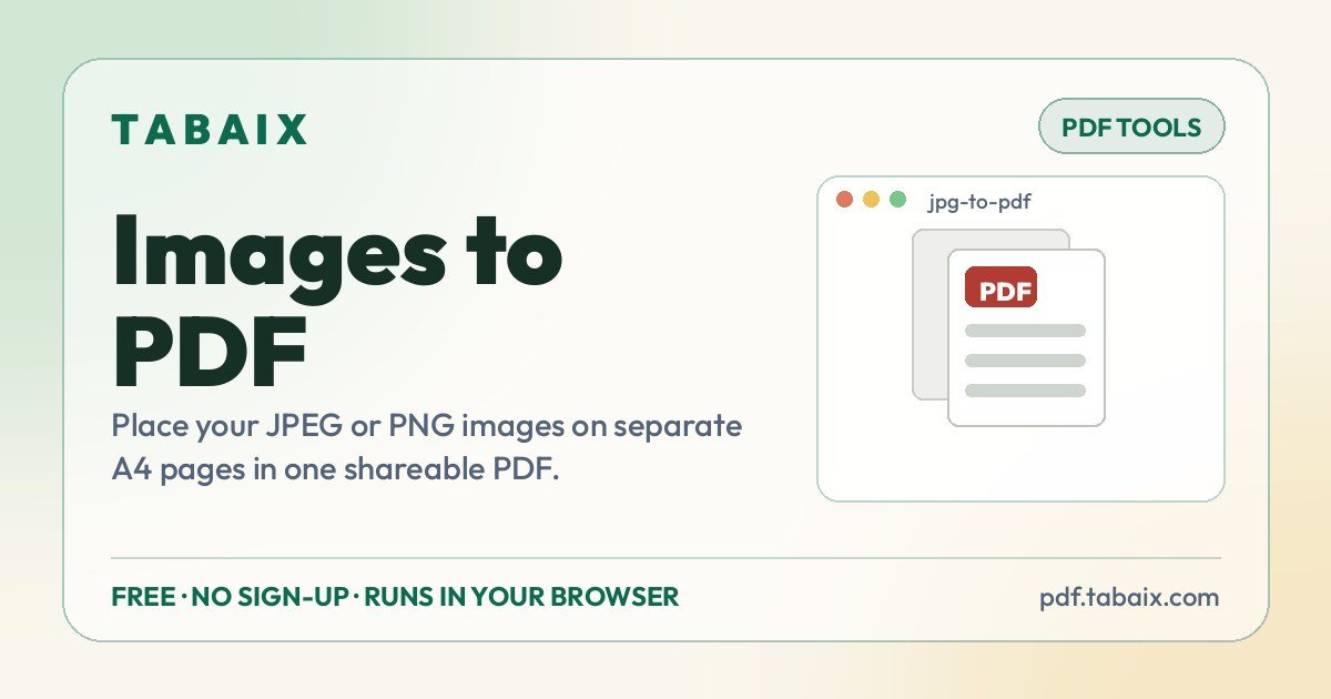 Images to PDF — free online tool. Place your JPEG or PNG images on separate A4 pages in one shareable PDF.