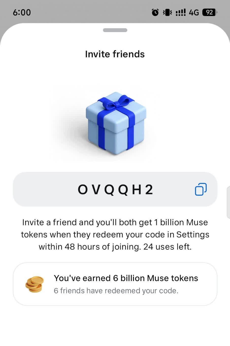 Thank You — 6 Friends Joined Muse With My Invite Code (24 Invites Left)