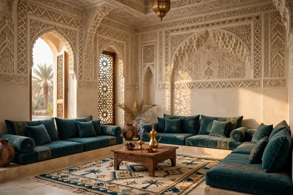 Najdi gypsum majlis interior in Riyadh by Najdi Art