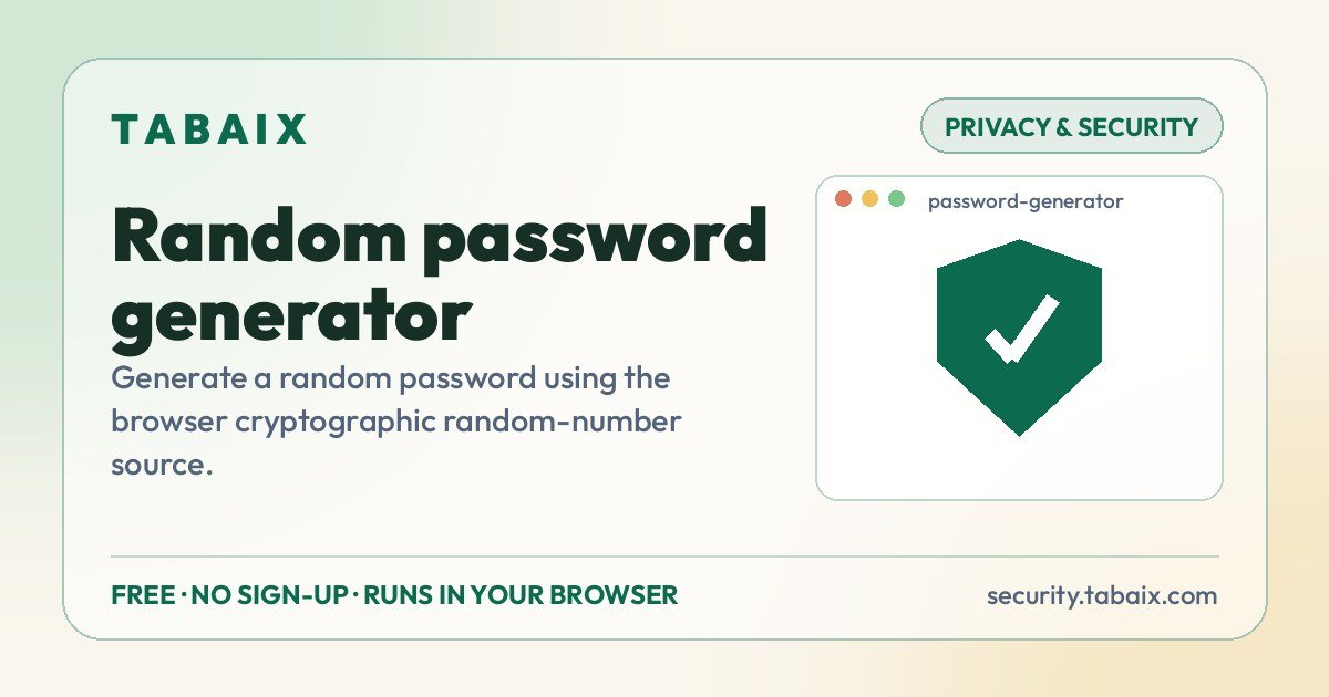 Random password generator — free online tool. Generate a random password using the browser cryptographic random-number source.