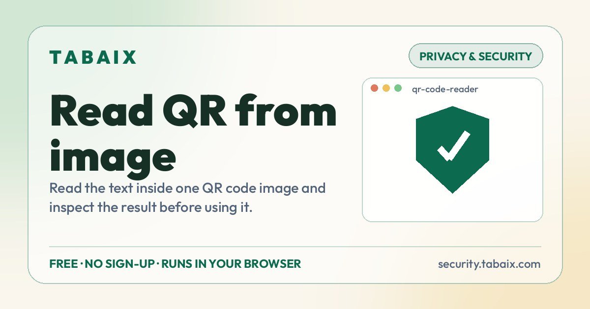 Read QR from image — free online tool. Read the text inside one QR code image and inspect the result before using it.