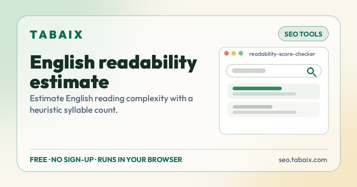 English readability estimate — free online tool. Estimate English reading complexity with a heuristic syllable count.