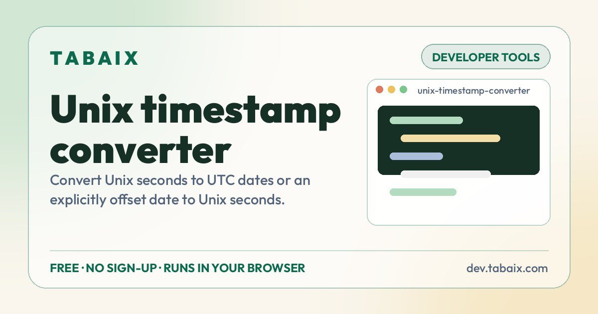 Unix timestamp converter — free online tool. Convert Unix seconds to UTC dates or an explicitly offset date to Unix seconds.