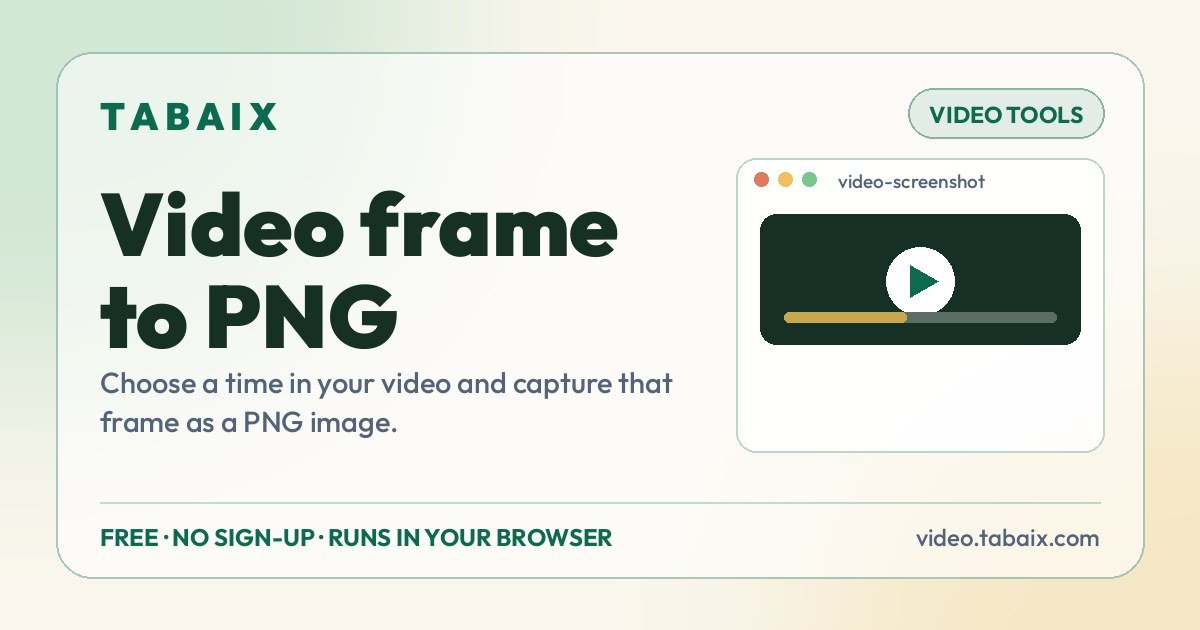Video frame to PNG — free online tool. Choose a time in your video and capture that frame as a PNG image.