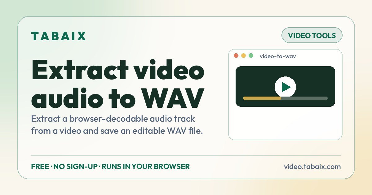 Extract video audio to WAV — free online tool. Extract a browser-decodable audio track from a video and save an editable WAV file.