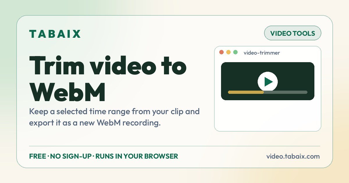 Trim video to WebM — free online tool. Keep a selected time range from your clip and export it as a new WebM recording.